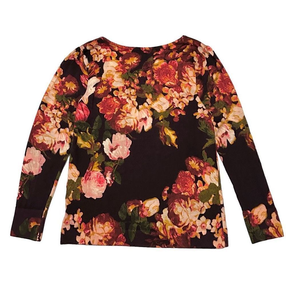 Talbots Pure Merino Wool Gathered Shoulder Sweater - Burgundy Floral, S - Picture 3 of 10